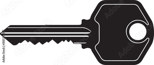 A black key icon on a white background, symbolizing security and access