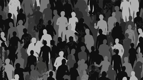 Crowd of Diverse People Silhouettes in Shades of Gray.