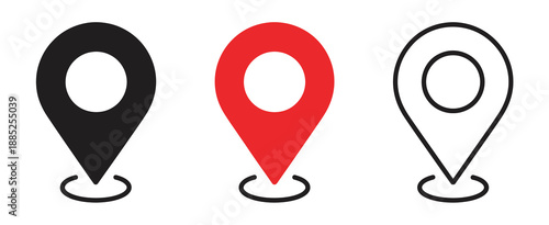 Map pin location icons, featuring modern map markers and vector illustrations isolated on white background for digital design.