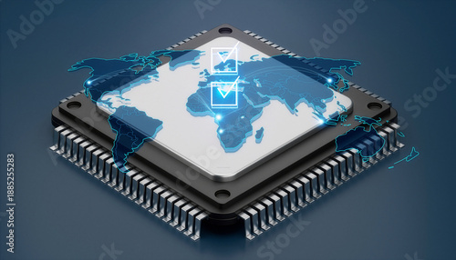 Global Semiconductor Technology Concept with World Map and Digital Connectivity