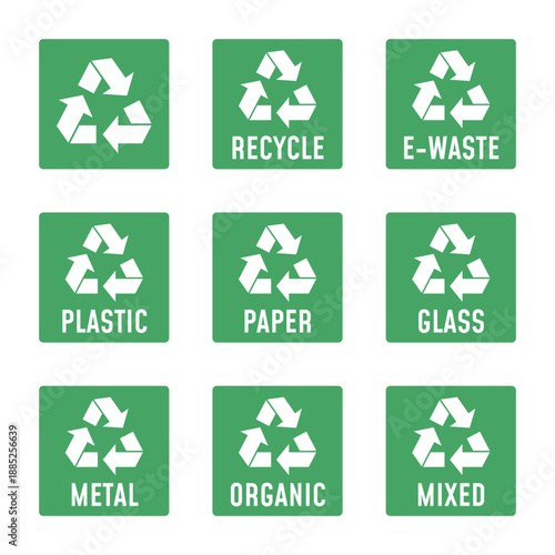Garbage segregation. Waste separate, classification and recycling for different types of waste - plastic, paper, glass, metal, organics and others