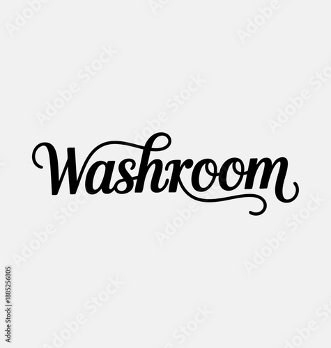 Washroom written in black joining font with stylish stroke vector typography on white background, perfect for home design, bathroom decor, interior design, signage, hygiene, modern interiors, and crea