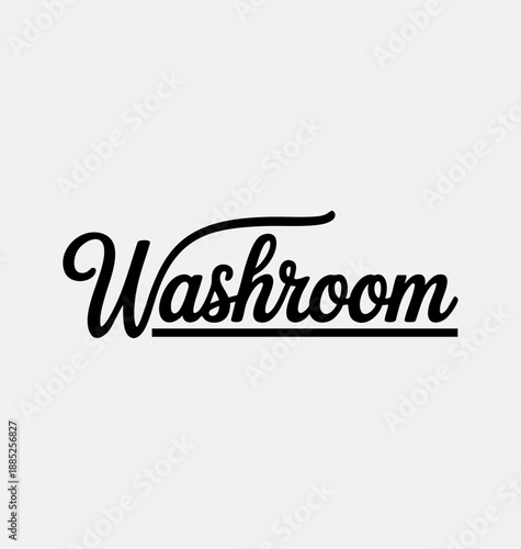 Washroom written in black joining font with stylish stroke vector typography on white background, perfect for home design, bathroom decor, interior design, signage, hygiene, modern interiors, and crea