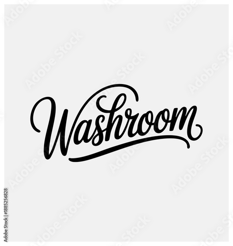 Washroom written in black joining font with stylish stroke vector typography on white background, perfect for home design, bathroom decor, interior design, signage, hygiene, modern interiors, and crea