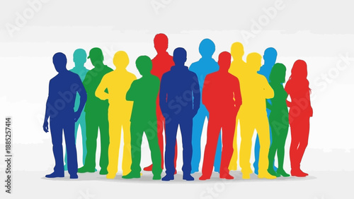 Diverse Group of People Silhouettes in Bright Colors.