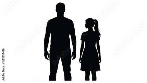 Silhouette of a tall man and a short girl standing side by side.