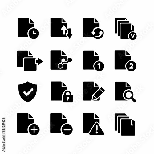 Collection of file management icons: time, sync, access, security, edit, search
