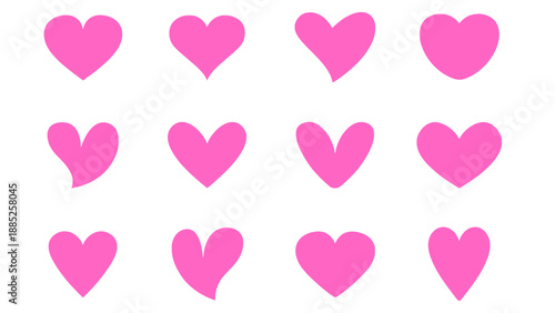 Seamless pattern of pink hearts on white background. Ideal for romantic backgrounds, Valentine cards, wrapping paper, and textile designs.