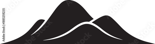 A minimalist black silhouette of a mountain range against a white background