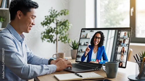 Man Participating in Online Video Conference.