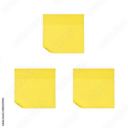 Three yellow sticky notes isolated on transparent background