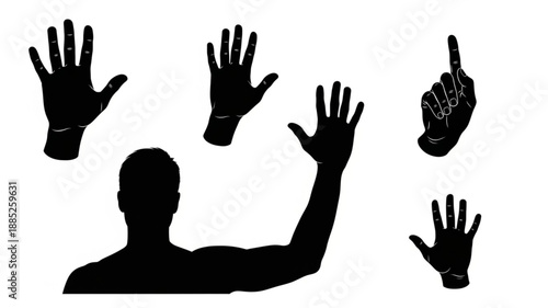 Silhouette of a Man Waving with Multiple Hand Gestures.