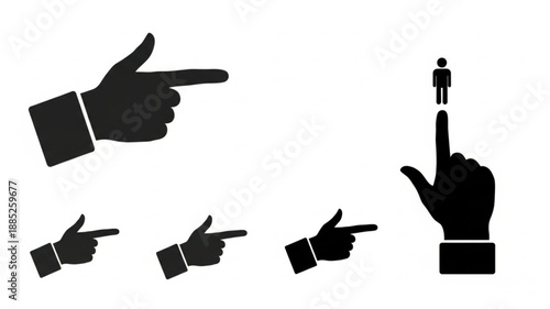 Silhouette Hand Gestures Pointing Direction and Small Person Icon.