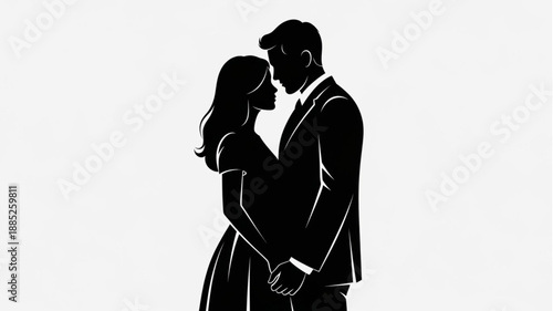 Silhouette Couple Romantic Embrace Black and White.