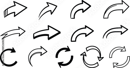 Set of directional arrows and cyclical icons