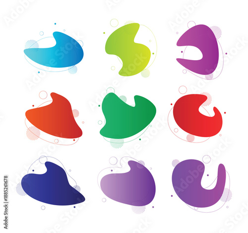 Colorful vector blots and splashes set with icons and design elements