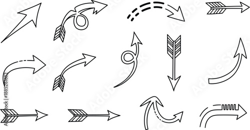 Set of curved and straight arrows