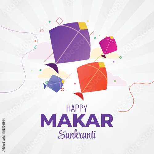 Vibrant Makar Sankranti Festival Celebration Vector Illustration - Flying Kites and Traditional Sweets Concept