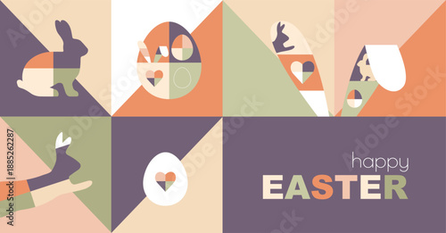 Happy Easter banner. Modern design in pastel colours.