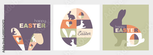 Happy Easter card set. Modern design in pastel colours.	