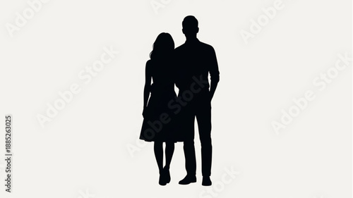 Couple Silhouette Standing Together White Background.