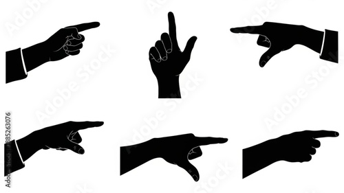 Collection of Silhouette Hand Gestures Pointing and Indicating Direction.
