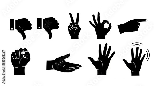 Collection of Hand Gestures Icons Silhouette.
