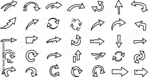 Set of directional arrows and cyclic icons