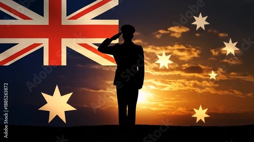 Australian Soldier Saluting at Sunset Ceremony.