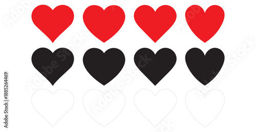 set of red heart icons, black heart icon, white heart icon collection of red heart vector icons