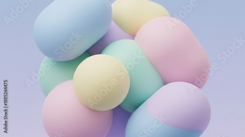 Pastel Abstract 3D Shapes with Soft Rounded Forms and Smooth Gradient