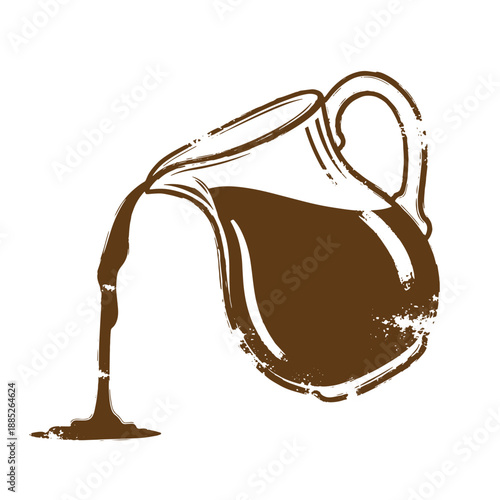 Drawing Vintage grunge  texture brown liquid pouring from jug illustration