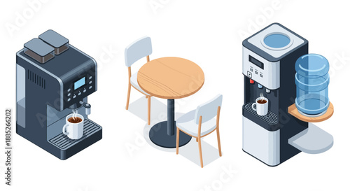 Coffee machine water cooler and office table set.