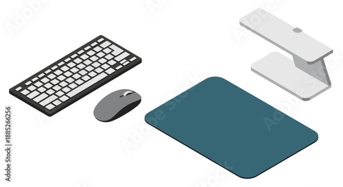 Teal Desk Mat with Keyboard Mouse and Laptop Stand.