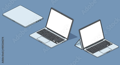 Laptop Set with Blank Screen Open and Closed.