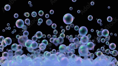Iridescent Bubbles Floating Upwards Against Black Background Gentle Animation of Spheres with