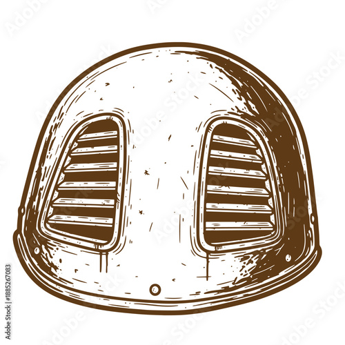 Drawing Vintage grunge  texture Brown motorcycle helmet with vents on transparent background