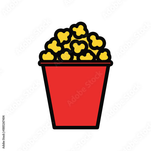Popcorn Bucket Icon Simple Flat Vector Illustration Snack Movie Time