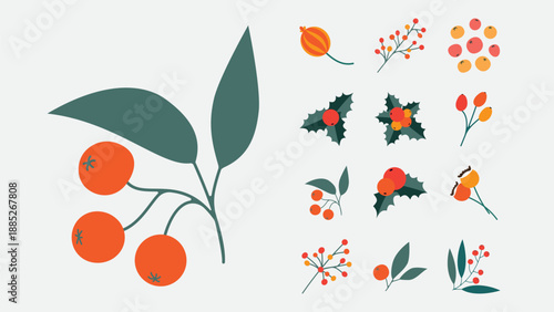 Spring berries and fruit icons set