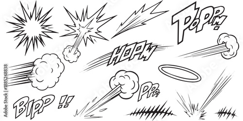 Comic Book Style Explosion and Speed Effect Elements Set.
