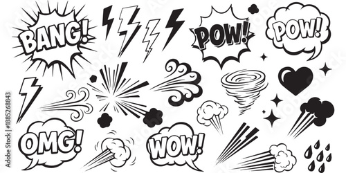 Comic Book Style Speech Bubbles and Elements Set.