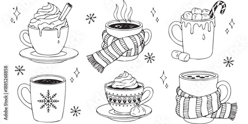 Cozy Winter Drinks Collection Hand Drawn Illustration.