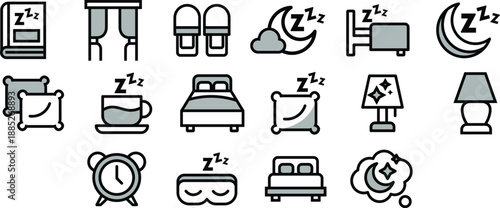 Pillow and Bed Group Icon Set Vector Sleeping Symbols for Web and UI UX