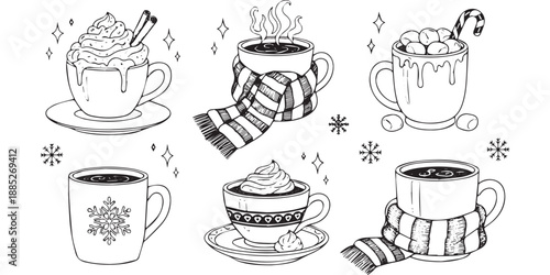Hand Drawn Hot Chocolate and Coffee Cups Collection.