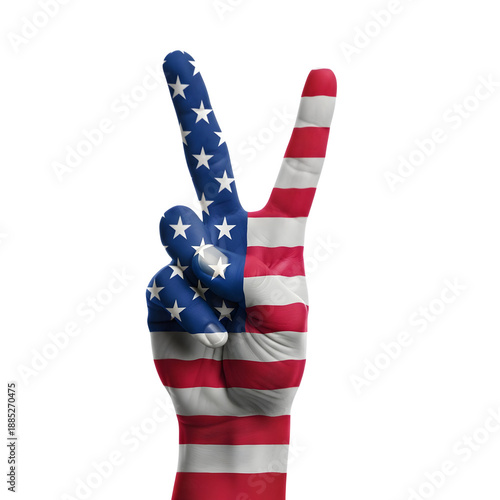 Hand Making Peace Sign with USA Flag Pattern