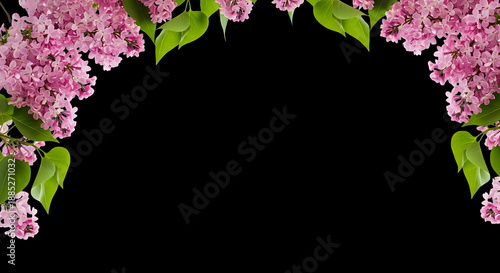 Arch of Pink Lilac Flowers and Green Leaves