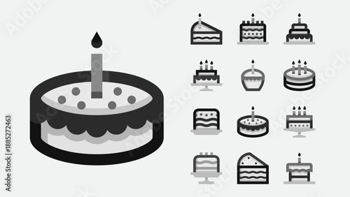Cakes and dessert bakery icons set