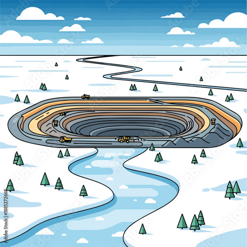 A winding road through snowy woods