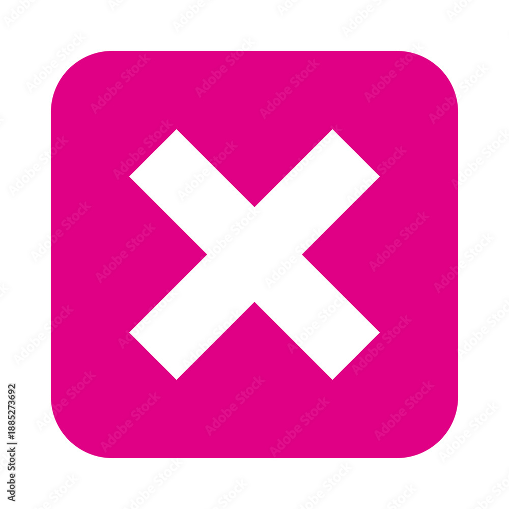 Obraz premium Pink square icon with a white x isolated on transparent background
