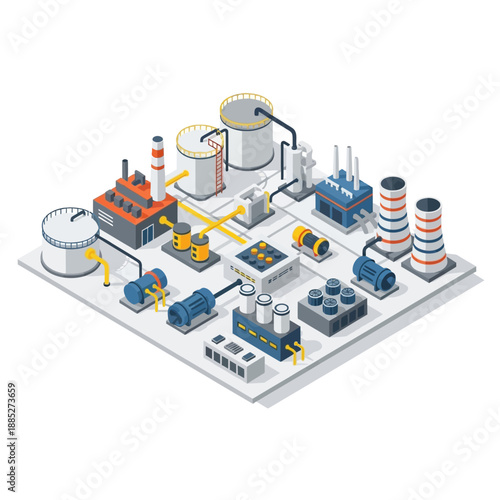 Wallpaper Mural Isometric Industrial Plant with Tanks and Machinery. Torontodigital.ca